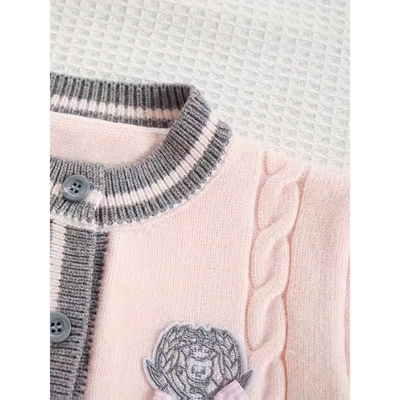 New Girls' Sweater Set - British College Style Knitted Cardigan & Trendy Pleated Skirt Two-Piece, for Outdoor