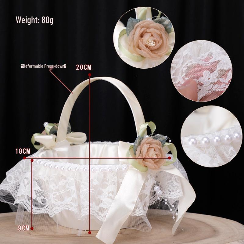 Ivory White Rose Wedding Flower Basket for Bride and Flower Girl