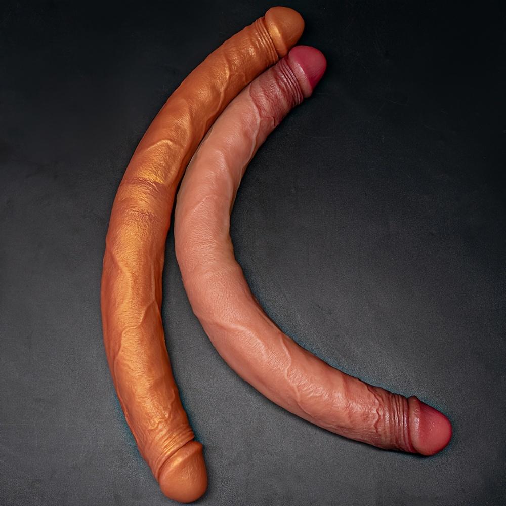 Double Head Realistic Male Masturbator, U-Shaped, Double Head, Liquid Silicone, Non-Electric, Without Battery, for Women