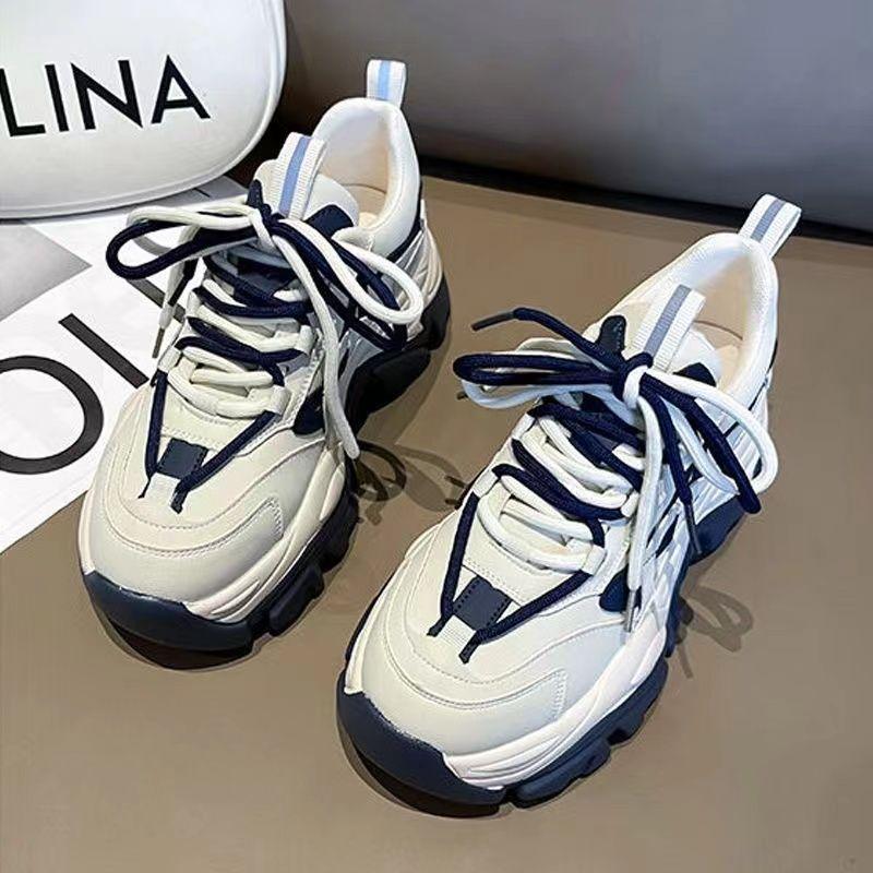 Cross Lace-up Dad‘s Shoes Female Spring Net Red Match Color Platform Shoes Heightening Sports Casual Shoes for Women