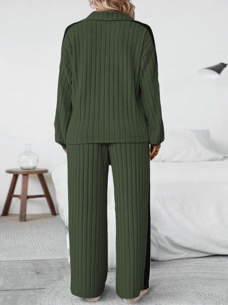 2025 European Style Plus Size Two-Piece Set: Casual Sweatshirt and Wide-Leg Pants for Women