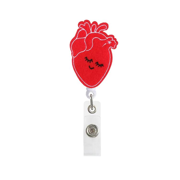 Cartoon Felt Cloth Embroidery Retractable Easy Pull Badge Reel Clip Id Card Holder Nursing Accessories School Supplies