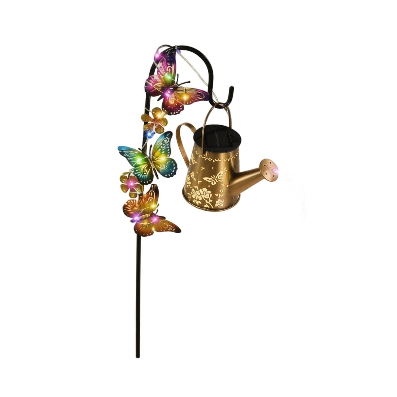 

Solar Powered Butterfly Garden Stake Watering Can Lantern Outdoor Decorative Yard Light with Hanging Hook for Pathway Patio Lawn one size