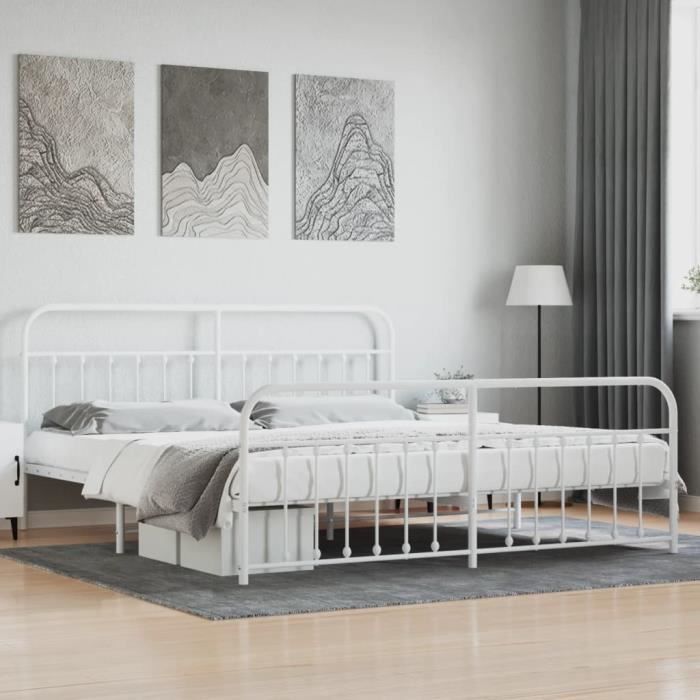 VidaXL Metal Bed Frame with Headboard-Footboard White 200x200cm 352652