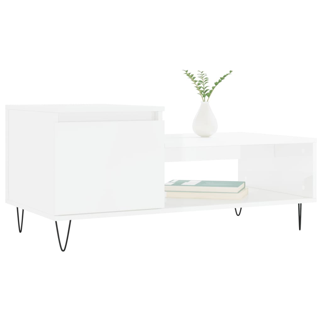  Coffee Table, High Gloss White, 100x50x45 Cm