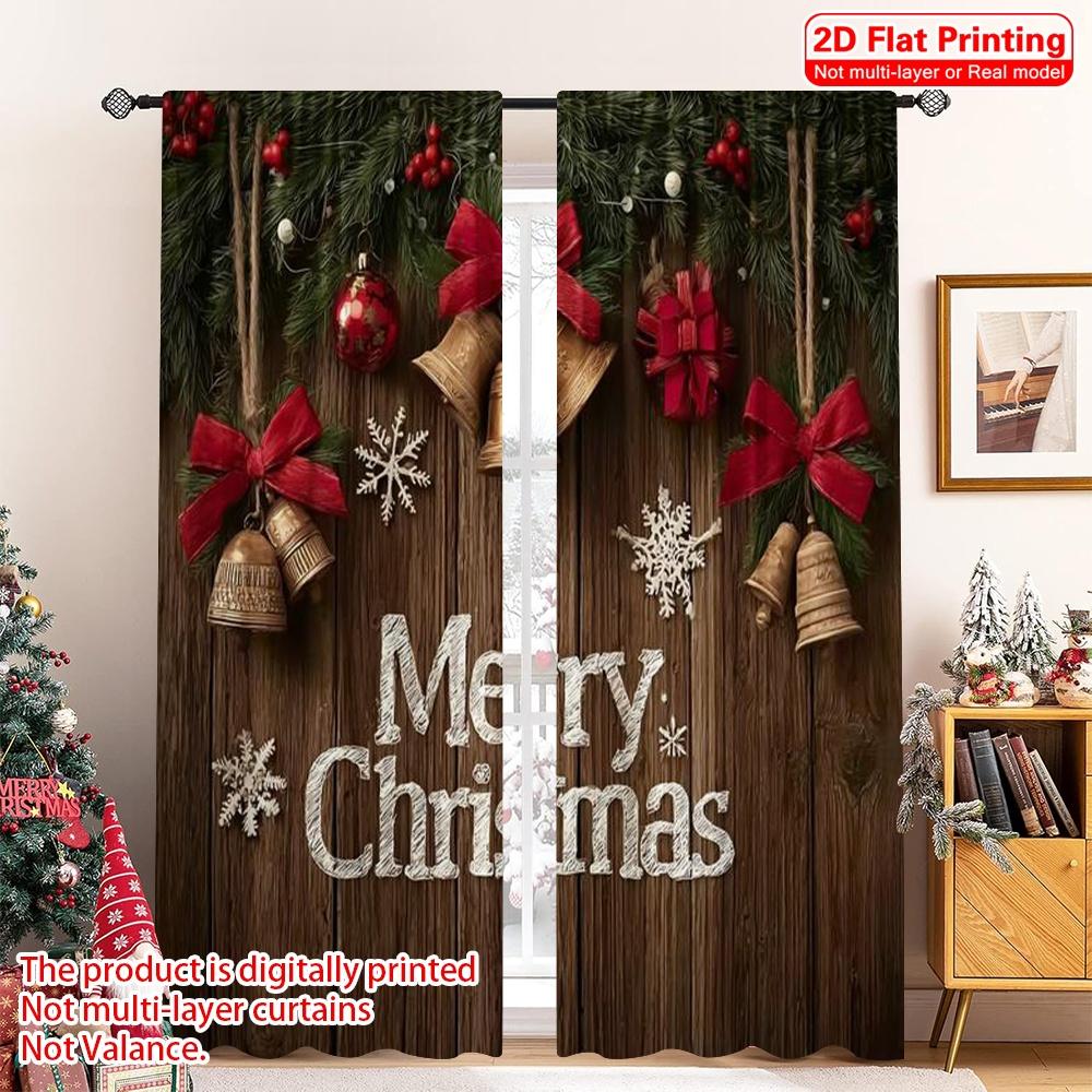 

Set Of 2 Flat Printing Merry Christmas Popular Window Curtains Durable Polyester Without Electricity Versatile Curtain Made W100*H70(CM)-Rod Pocket&1PCS