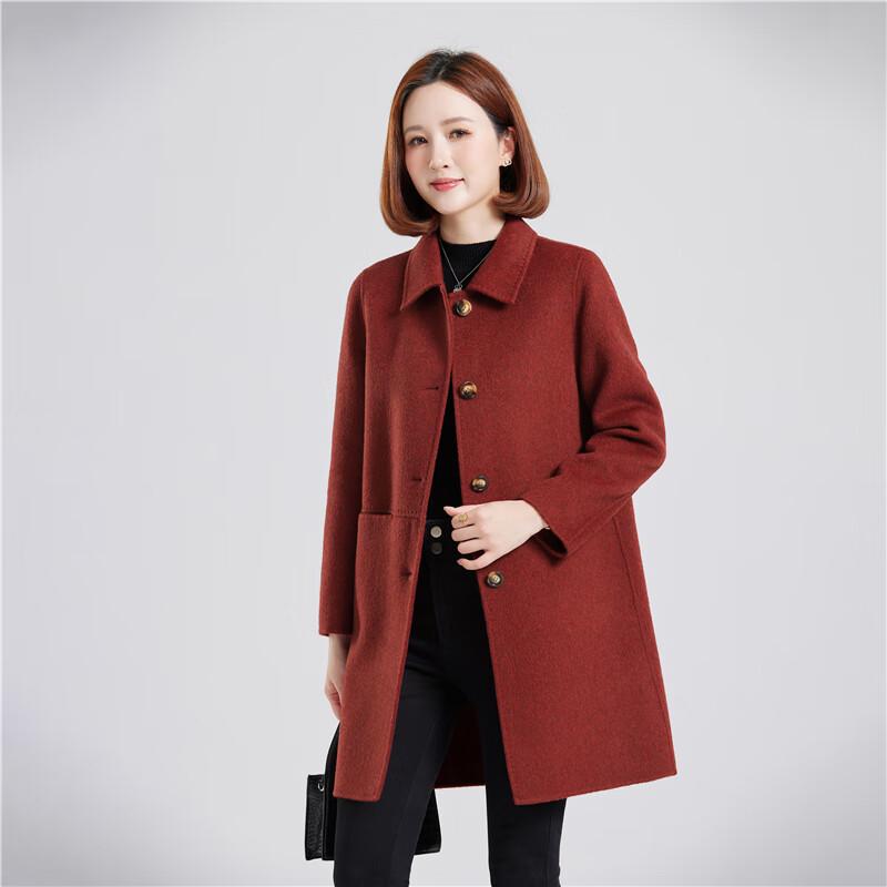 Fengmao Women's 100% Wool Double-Faced Mid-Length Coat