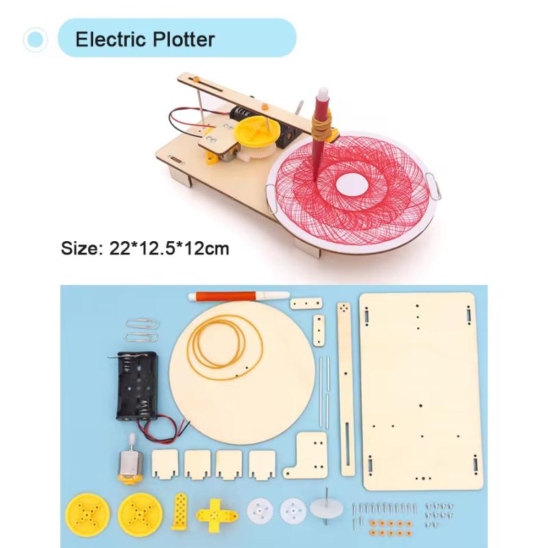 DIY Kreativer Elektrischer Holzplotter Zeichenroboter STEM Kinder Modell Automatisches Malen Wissenschaft Elektronik Bausätze Experiment Spielzeug