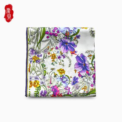 Black Real Silk Twill Scarf Printed with Flowers Head Scarfs Women Elegant Soft White Square Bandana Shawl Luxury Gift for Lady