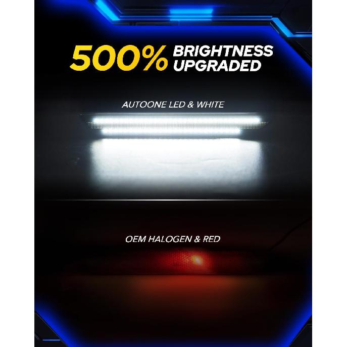 AUTOONE Upgraded Rear LED Side Marker Lights Compatible With Ford Mustang 2015-, White Parking Lamps, Smoked Lens Driver & Passenger Side Bumper