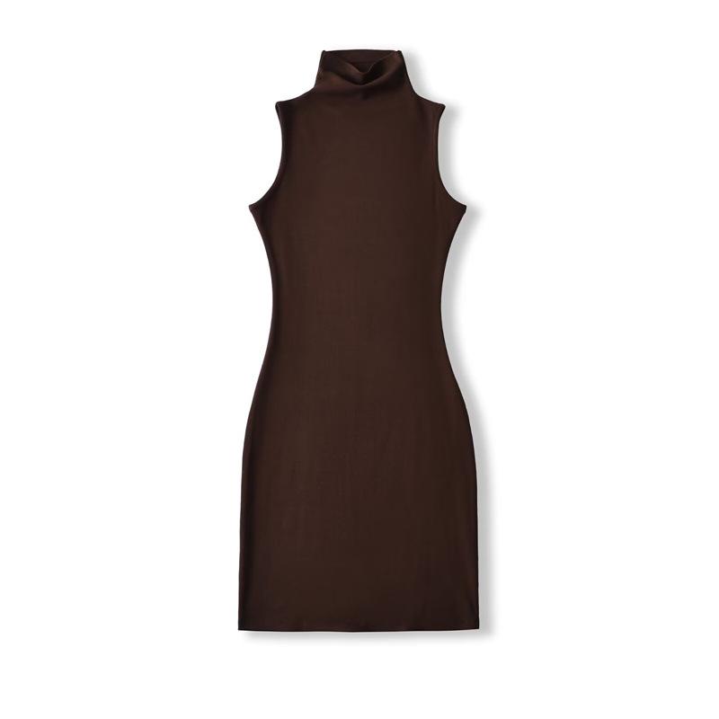 Women's Sleeveless Bodycon Dress: Retro, Mature Style, Stretchy, Slim-Fit, High-Neck, Sexy Short Skirt