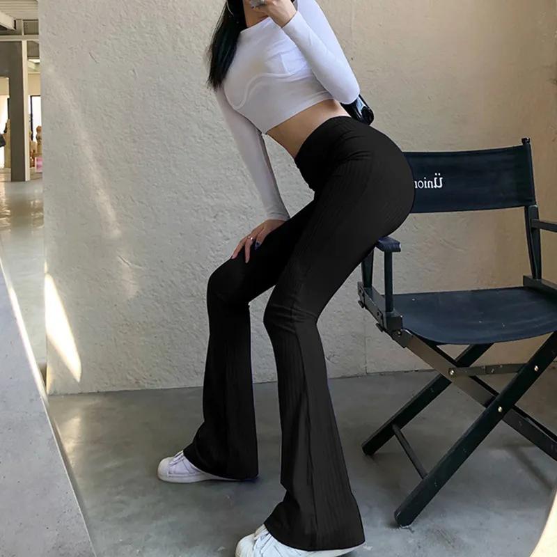 Solid Hot Y2K Woman Pants Aesthetic Fashion Streetwear Women Clothes Slim High Waist Sexy Bell Bottom Long Flare Tights