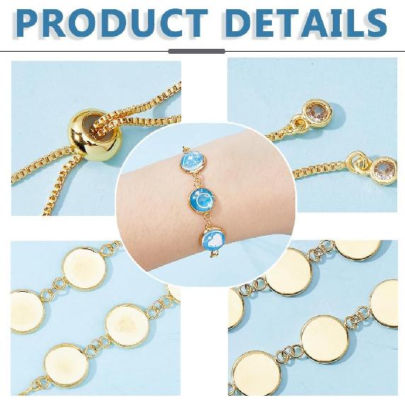 DICOSMETIC 8 Sets Armband Fassungen DIY Leere Armband Herstellungskit 12mm Edelstahl Tablett Armband Rohlinge Goldener Armreif Cabochon Tabletts mit