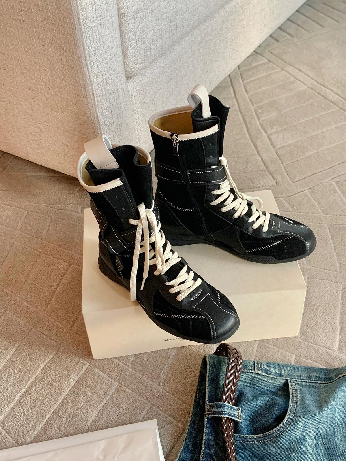 

Grape mother has the same style in stock~ fashionable retro color matching versatile straps side zipper hunting clothes Dexun Martin boots women s 35