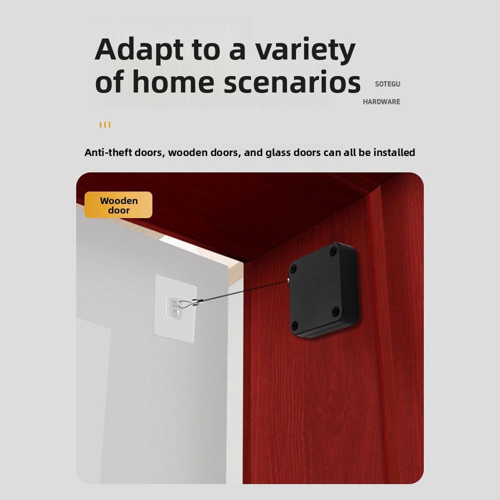 Black White Telescopic Door Device Non Punching Punch Free Door Closing Device Bold Drawstring Telescopic Sliding Door Device