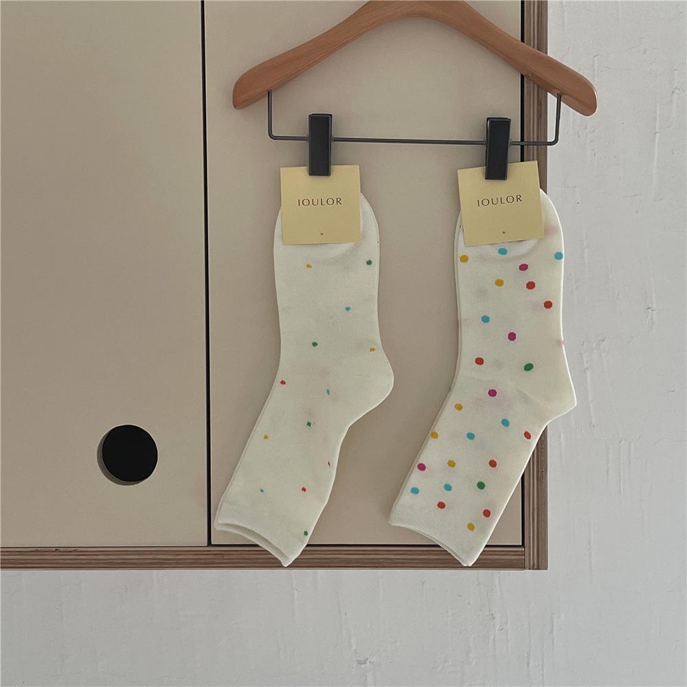 Women's Autumn Colored Polka Dot Sweat Absorbing Casual Mid Tube Cotton Socks