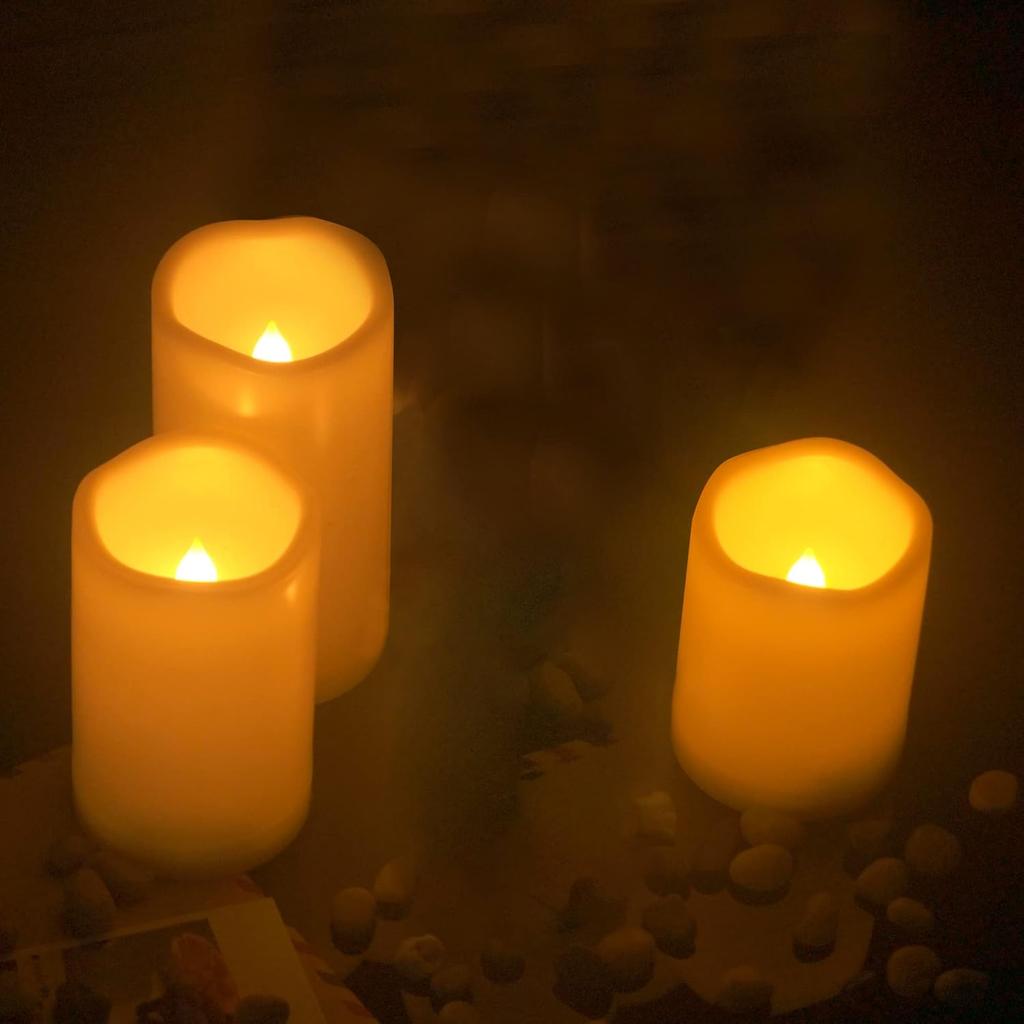 Battery Operated Plastic Flameless LED Pillar Candle with Cycling Timer, Flickering Realistic Electric Light for Indoor Outdoor Bookshelf Wedding