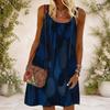 Women Plus Size Spaghetti Strap Round Neck Abstract Print Navy Blue Sleeveless Casual Midi Dress