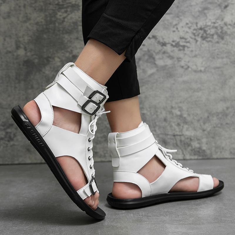 Men Roman Sandals  Leather Gladiator Sandals Outdoor Summer Roman Sandals for Men Peep Toe Open Toe Beach Shoes