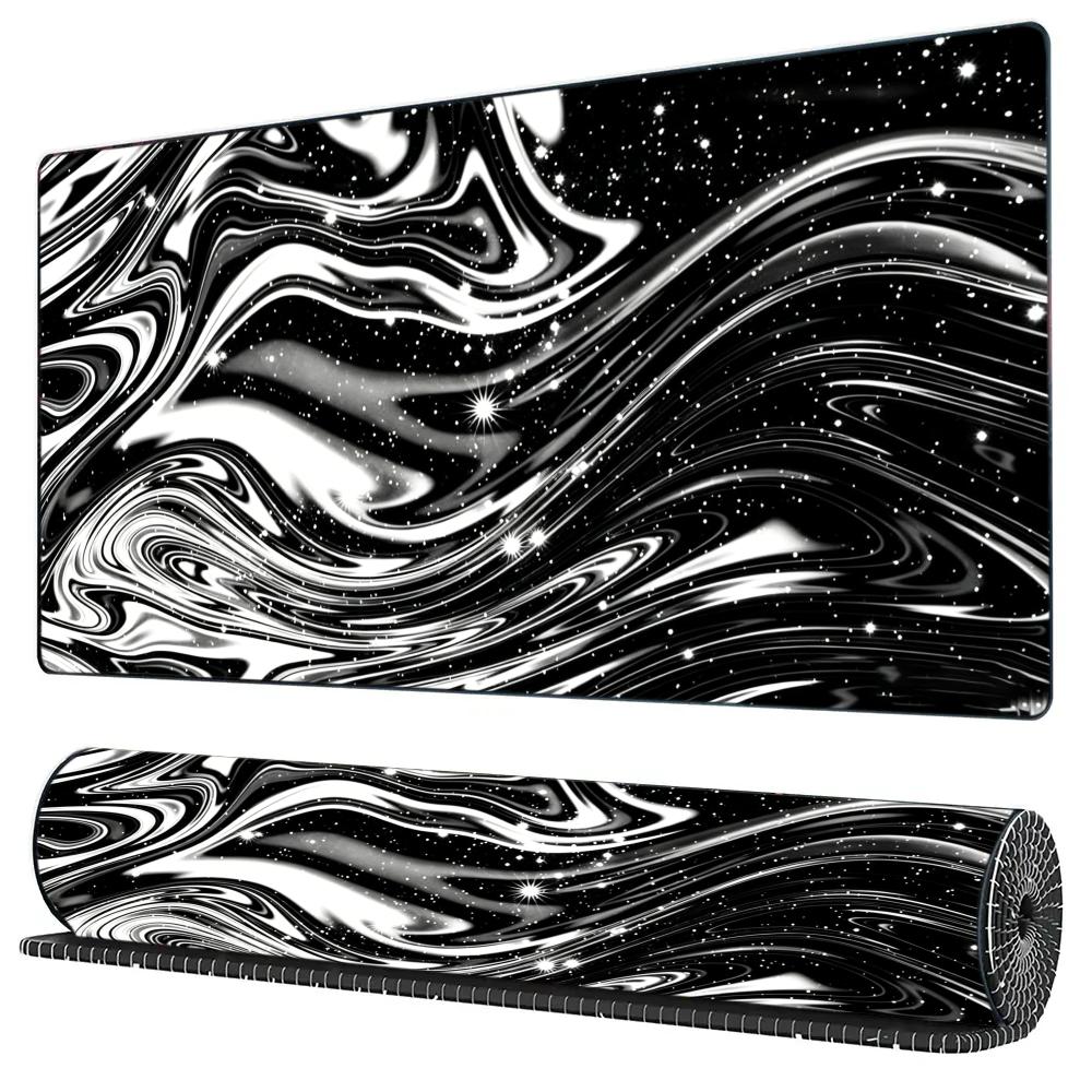 Marble Swirl Starry Sky Print Xxl Gaming Mousepad Desk Mat Antislip Rubber Base Stitched Edge For Gamers Office Home Daily Use