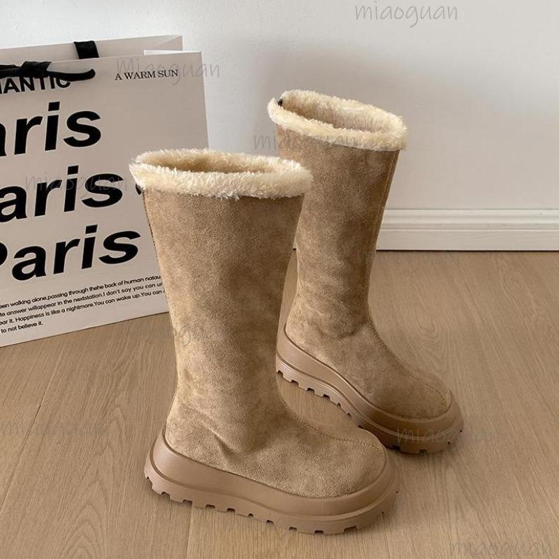 

Winter Women s Retro Khaki Snow Boots Platform Fur Lined Outdoor Thick Sole Long Boots Fashion Warm Back Zipper Combatable Botas 42 хакі