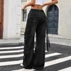 Women's Casual Fashion Solid Color Elastic Waist Pockets Wide Leg Straight Jeans Pants
