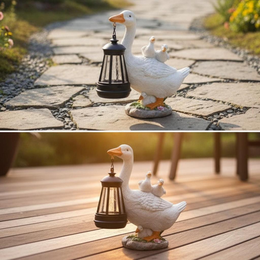 Duck Garden Ornament with Lantern Charming for Flowerbed