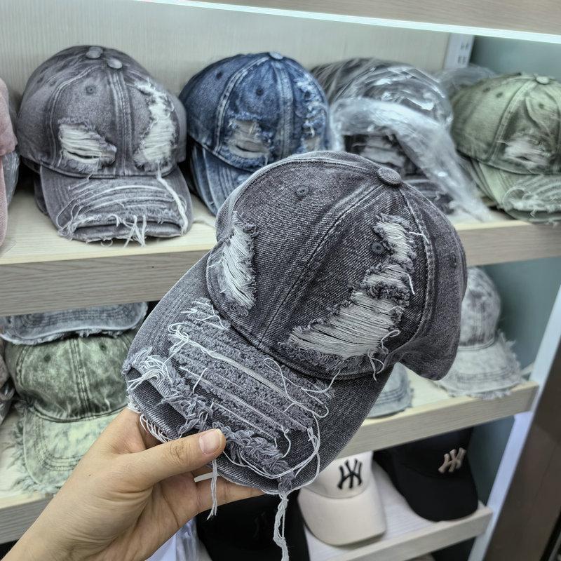 Washed and Broken Tie-dyed Denim Baseball Cap Men's Old Fashion Young Couple Versatile Face Small Casual Cap