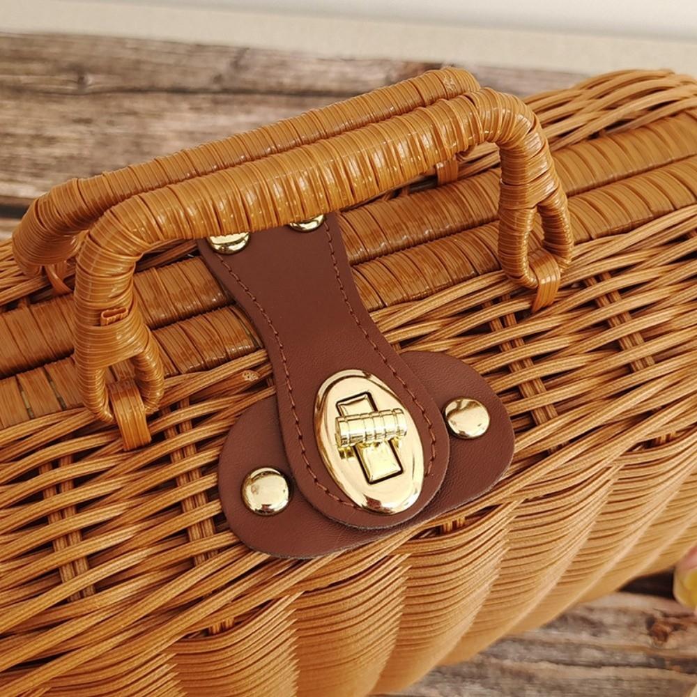 New Portable Rattan Woven Box with Handle Decorative Rattan Storage Box Suitcase Woven Picnic Box Organizer