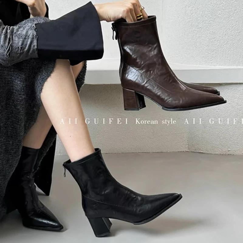 

Ankle Boots Shoes Pointed Toe Ladies Short Boot High Heel Footwear Ladies Elegant Slim Short Booties Autumn Winter Womem s Shoes 35 коричневий