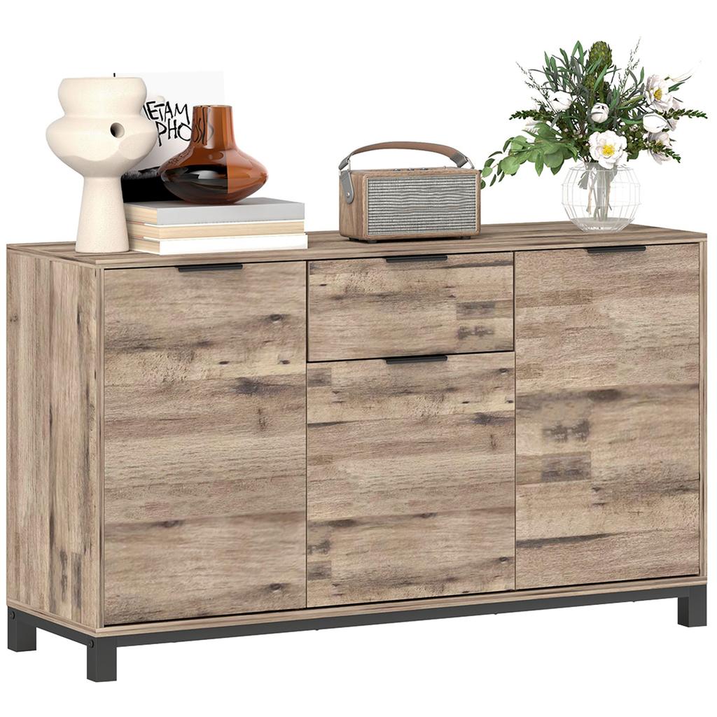 Industrial Style Buffet Sideboard with Drawer and 3 Cabinets, in Brown Wood, 120x36.5x70 cm