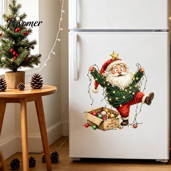 Wasserdichte PVC-Fensterfolie Weihnachtsklebefolie, Nikolaus und Rentier Aufkleber, Statische Festliche Wohnkultur Glasaufkleber für Feiertagsshop Türen
