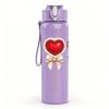 1PC Plaid Ribbon Heart Ornament Print 750ml Color Plastic Sports Water Bottle Leakproof Flip Straw Lid Suitable for Sports Office Home Use