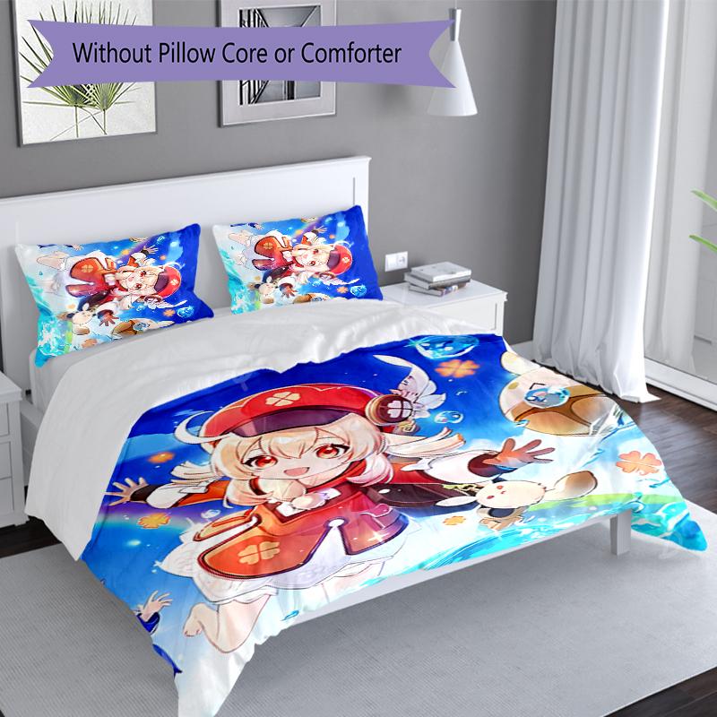 3pcs Genshin Impact Characters Duvet Cover Set, Includes 1 Duvet Cover and 2 Pillowcases,Skin-Friendly&Comfortable Fabric,Suitable Bedding Sets