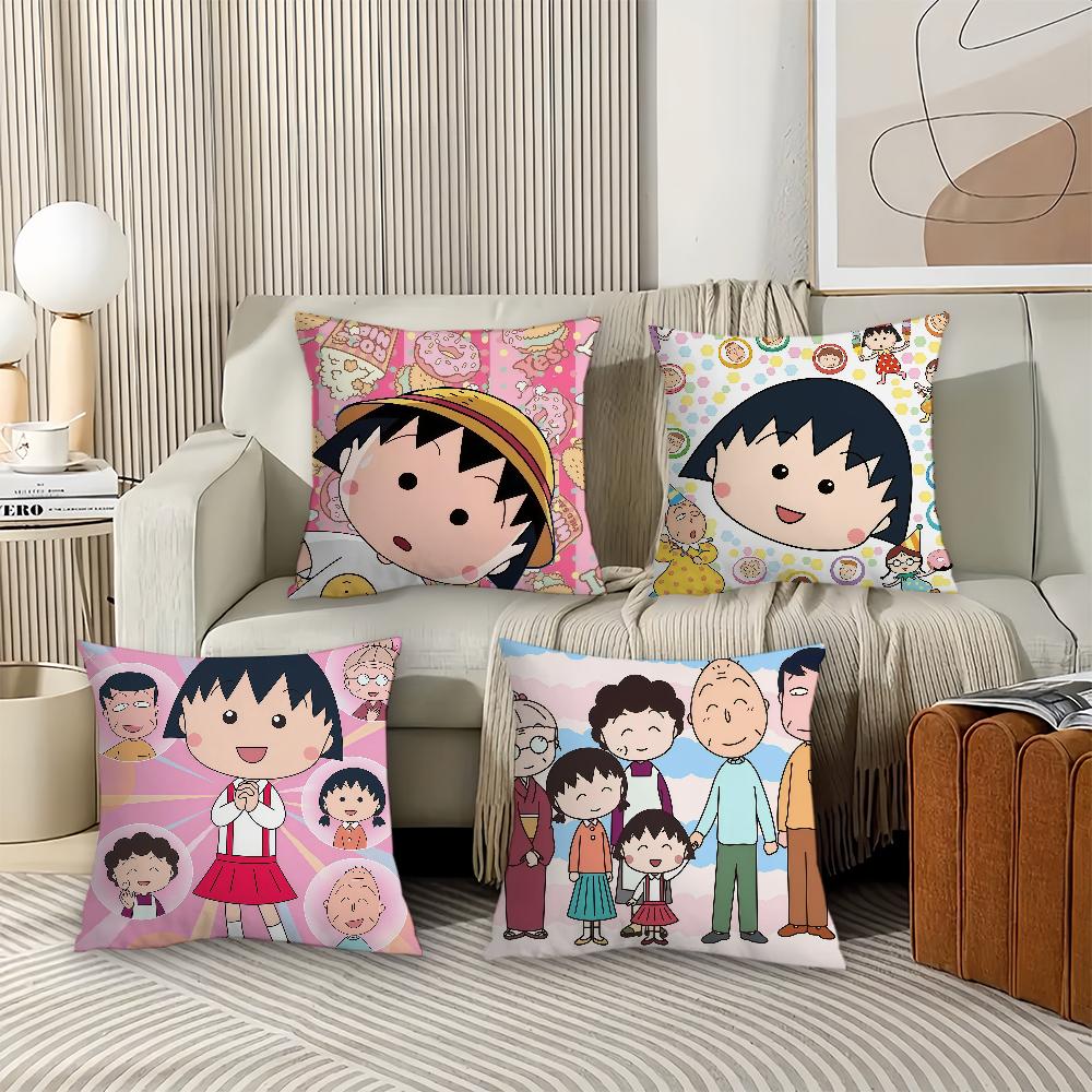 Tecknad C-Chibi M-Maruko-C-chan Kuddfodral Kontorskuddar Lämpliga för Soffa Bil Sovrum Dekorativt Kuddfodral