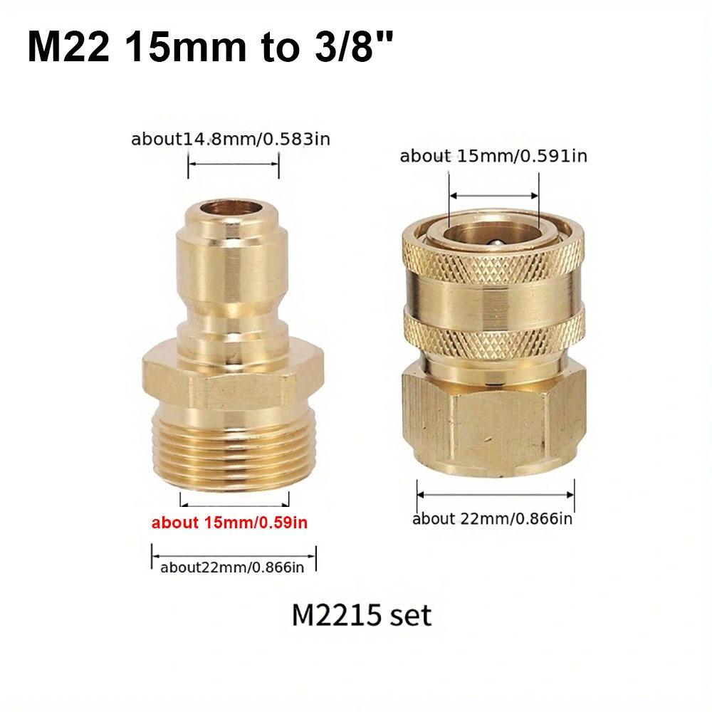 

1Set Quick Connect Kits Hose Coupler For M22 High Pressure Washer Water Outlet Set Pipe Joint M22 15mm to 3/8