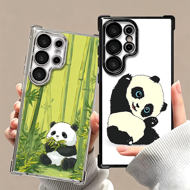 Cute Cartoon Panda Plating Phone Case For Samsung Galaxy S24 S25 FE S26 Edge S23 Ultra S22 S21 Plus S20 Anti-Fall Airabag Cover