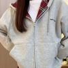 Plus Size Retro Plaid Patchwork Hooded Fleece Sweatshirt for Women - Autumn/Winter Lazy Style