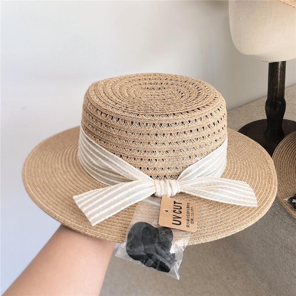2026 Women Summer French Style Sun Hat, Sweet Beach Cap, Hollow Breathable Flat Top Straw Hat for Travel