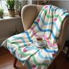Rainbow Stripe Blush Frog Cartoon Anime Print Flannel Blanket Soft Warm Throw for Kids Bedroom Sofa Christmas Office Car