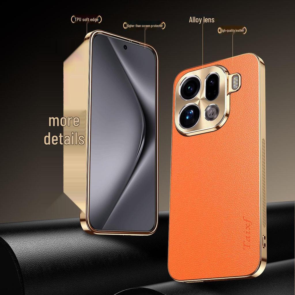 Electroplated Lychee Leather Texture Phone Case for OPPO Find X9/X8 Pro - Full Coverage, Anti-Drop Protective Cover for Men