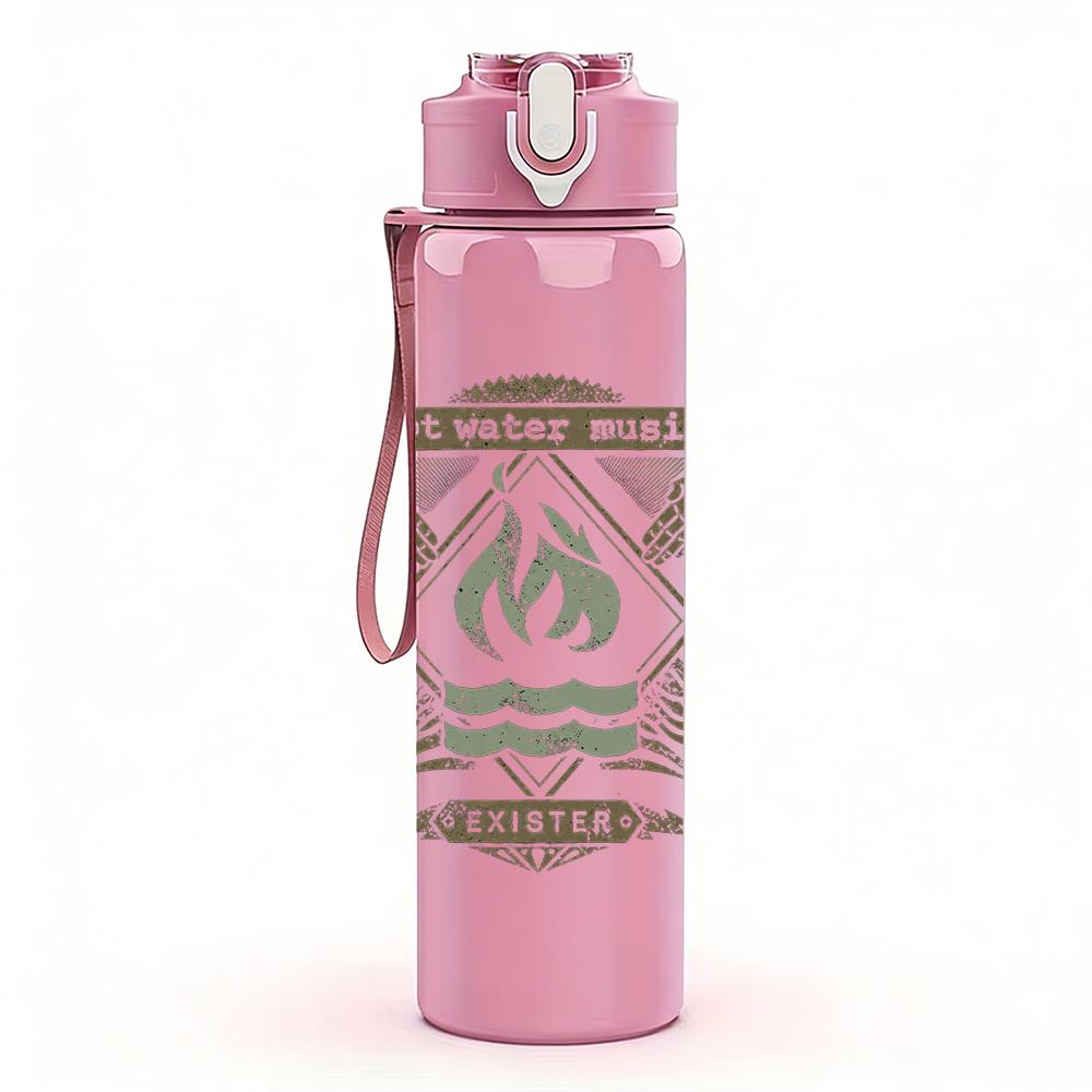 1PC Ornate layered band crest print 750ml colorful plastic sports water bottle leakproof pop up lid with straw for outdoor work home use