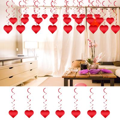 Love Heart Garland Pendant for Wedding Valentine's Day Party Paper Love Hanging Decoration with Spiral String Scene Arrangement Props Holiday