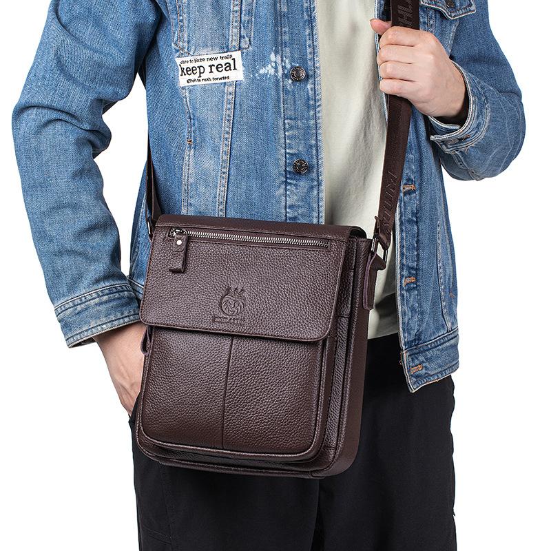 Borsa Monospalla in Pelle da Uomo - Borsa a Tracolla Retro di Grande Capacità Casual con Design a Copertina