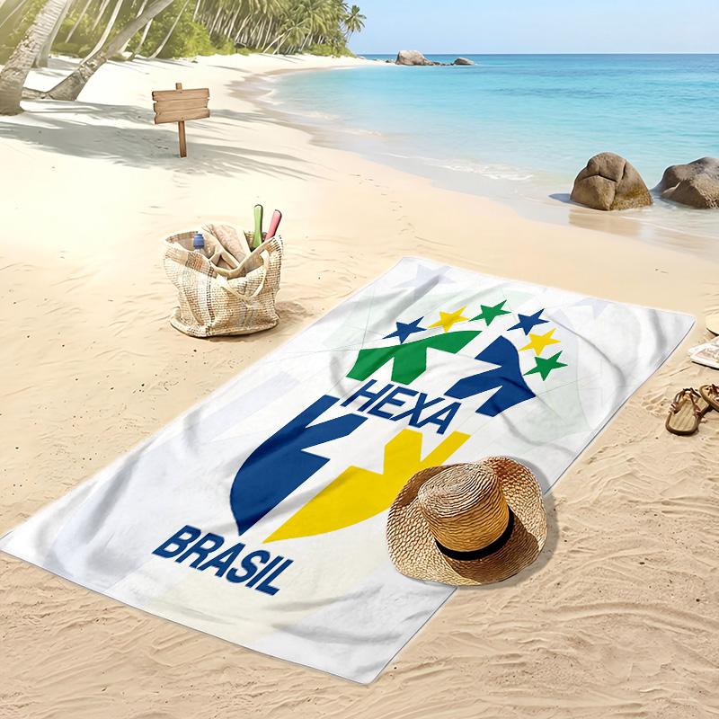 Brazil Football Print Beach Towel Quick Dry Super Absorbent Soft Bath Towel for Swimming Beach Travel Fan Souvenir Gift