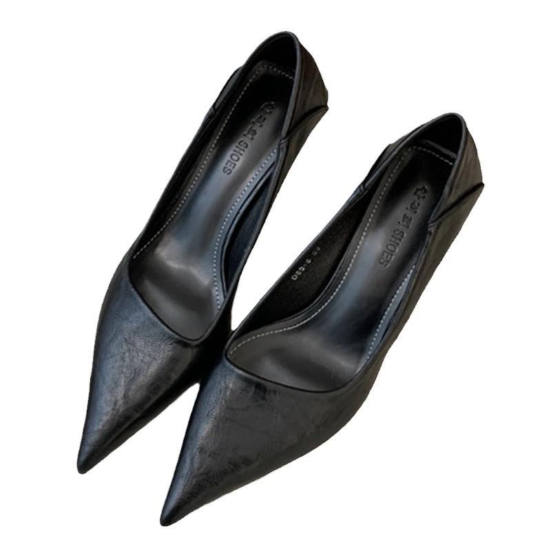 Niche fine heel suede leopard print single shoes women's 2025 spring new Korean version French temperament shallow mouth pointed women's shoes