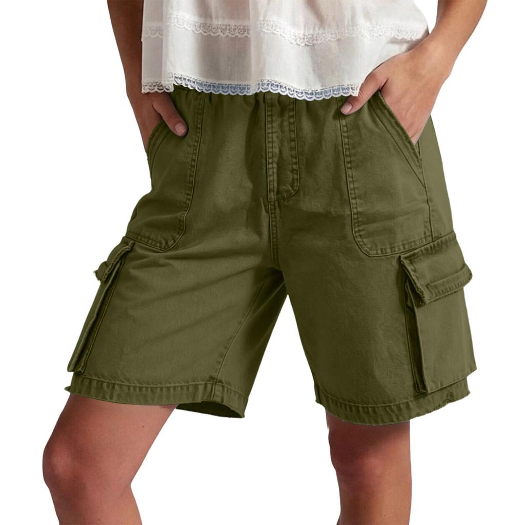 Damen Cargoshorts Für Damen High Waist Weiter Bein Wander-Kurzhosen Lockerer Schnitt Sommer Trainingsshorts Mit Taschen