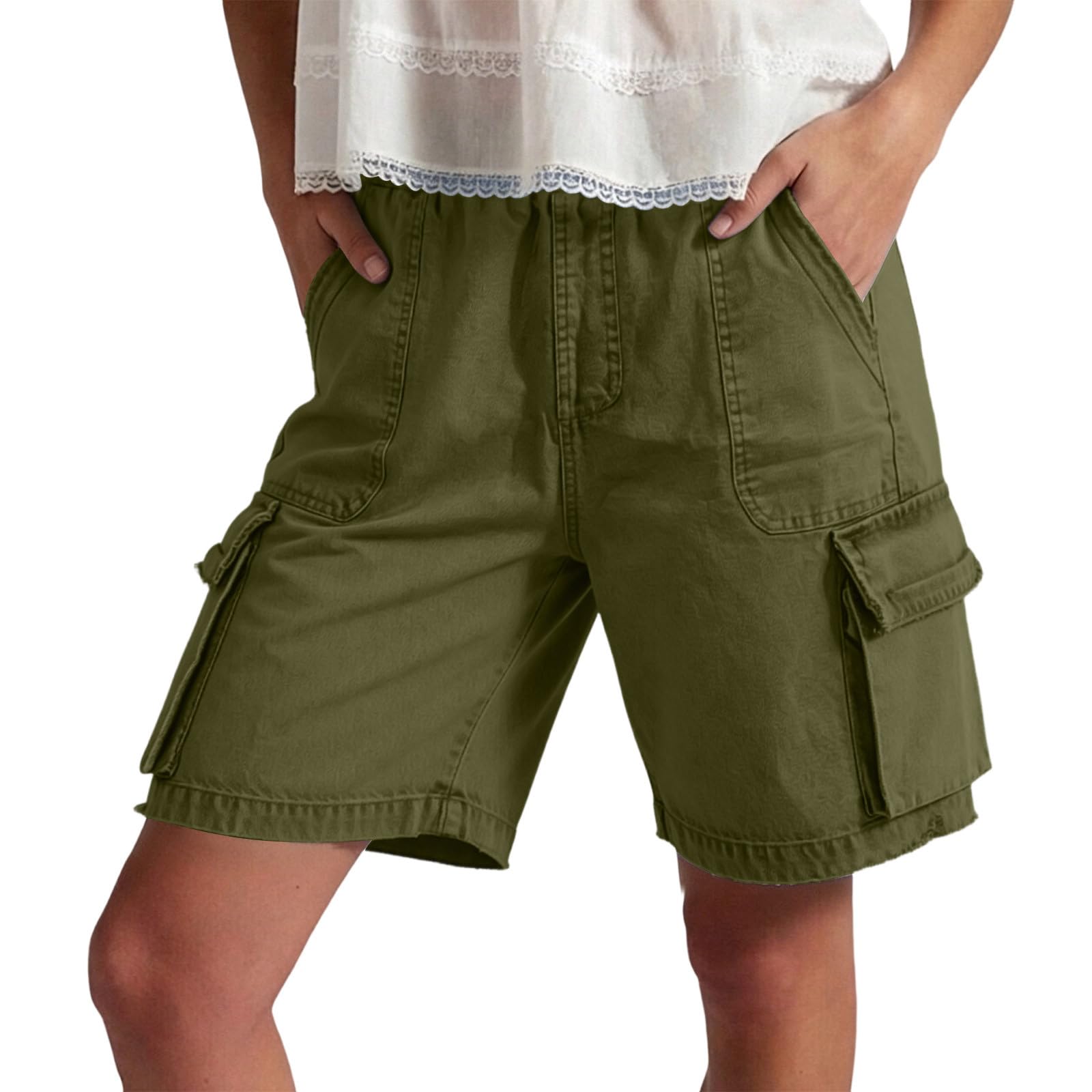 

Womens Cargo Shorts For Women High Waisted Wide Leg Hiking Short Pants Loose Fit Summer Workout Shorts With Pockets L армия зеленый