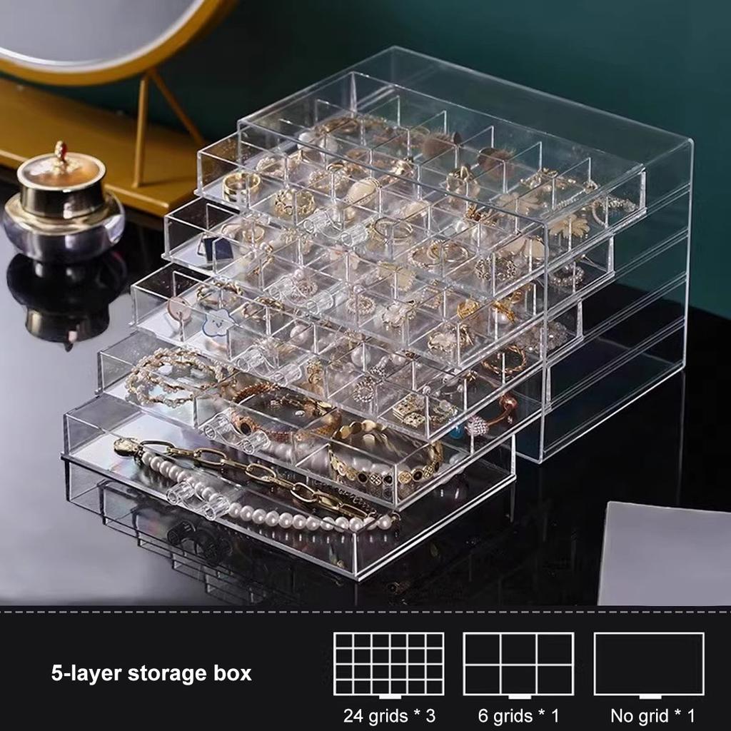1pc Jewelry drawer storage box, transparent display box, earring, ring, necklace organizing container with compartments