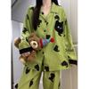 Damen Wolkenbaumwoll-Pyjama: Frühling/Herbst Langarm Revers Set mit Langer Hose - Original Lockerer Schnitt.